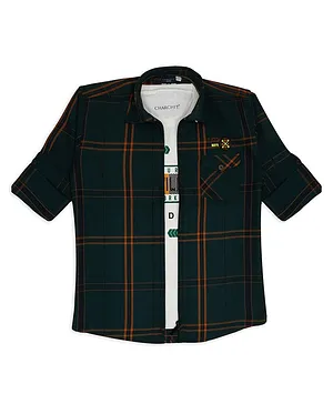 Charchit Full Sleeves Checked  Zipper Shirt With Tee -  Rama Green