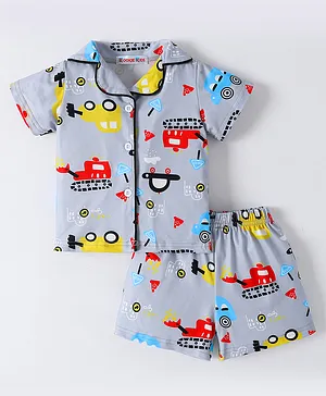 Kookie Kids Half Sleeves Shirt & Shorts Set Vehicle Print - Grey