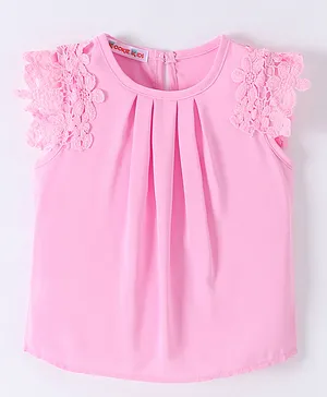 Kookie Kids Sleeveless Top with Lace Detailing Solid Colour - Pink