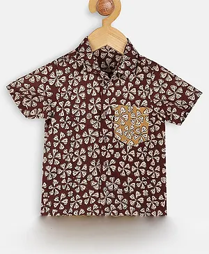 Charkhee Half Sleeves Flower Printed Shirt - Brown