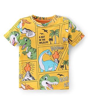 Babyhug 100% Cotton Knit Half Sleeves T-Shirt with Dino Print- Yellow