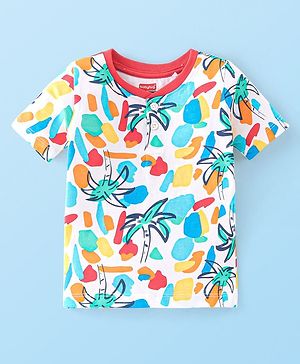 Babyhug 100% Cotton Knit Half Sleeves T-Shirt With Palm Tree Graphics - Multicolour