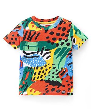 Babyhug Cotton Half Sleeves T-Shirt With Abstract Print - Multicolor