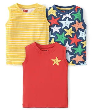Babyhug Cotton Knit Sleeveless Stripes & Stars Printed T-Shirts Pack of 3 - Multicolour