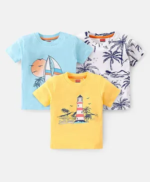 Babyhug Cotton Knit Half Sleeves T-Shirts Boat  Tree & Lighthouse Graphics Pack of 3 - Multicolour
