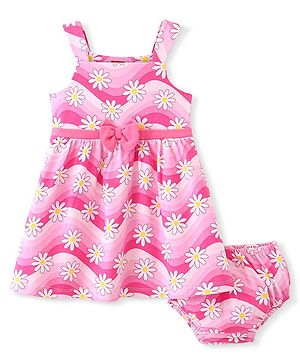 Babyhug 100% Cotton Single Jersey Knit Sleeveless Frock With Bloomer Floral Print - Pink