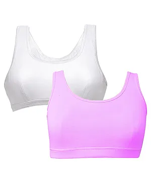 D'chica Sleeveless Double Layerd Non Padded  Broad Strap Cotton Training Bra - Lilac & White