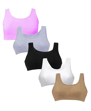 D'chica Pack Of 5 Sleeveless Double Layer Broad Strap Cotton Training Bra - Multicolour