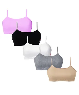 D'chica Pack Of 5 Sleeveless Double Layer Thin Strap Cotton Training Bra - Multicolour