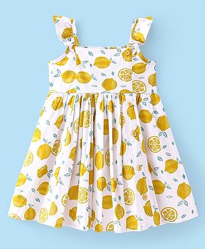 Babyhug Rayon Woven Sleeveless Frock Lemon Print - White