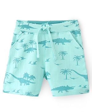 Babyhug Cotton Looper Knit Mid Thigh Shorts With Palm Tree Print - Blue