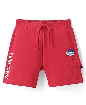 Babyhug Cotton Looper Knit Mid Thigh Shorts Text Print - Red