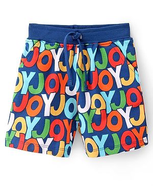 Babyhug Cotton Looper Knit Mid Thigh Shorts With Alphabet Print - Blue