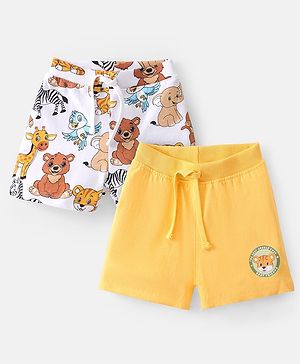 Babyhug Cotton Looper Knit Mid Thigh Shorts With Animal Print Pack of 2 - Multicolour