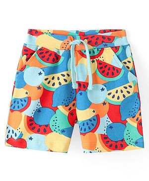 Babyhug Cotton Looper Knit Mid Thigh Shorts Watermelon Print -  Multicolour