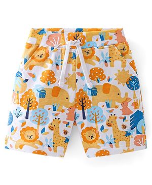 Babyhug Cotton Knit Mid Thigh Length Wild Animal  Printed Shorts - White