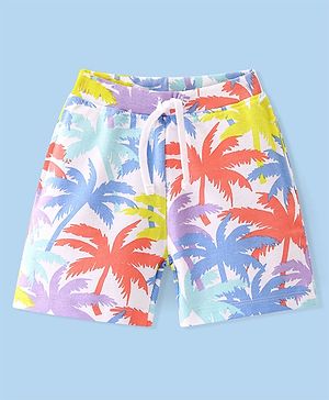 Babyhug Cotton Looper Knit Mid Thigh Length Shorts Palm Tree Print - Multicolour