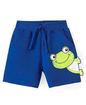 Babyhug Cotton Looper Mid Thigh Shorts Frog Embroidery - Navy Blue