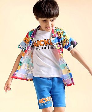 Babyhug Disney Half Sleeve Shirt & Shorts With Inner Tee & Mickey Mouse Family Print - Multicolour