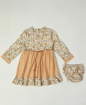 Bella Moda Full Sleeves Floral Printed & Striped Dress With Coordinating  Bloomer - Multi Colour