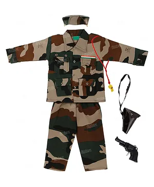 Fiddlerz Army Dress Costume Fancy Dress Indian Army Costume For Boy & Girls National Soldier Costume Military Professional Dress with Accessories Age 0 to 6