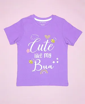 Be Awara Half Sleeves Cute Like My Bua Text Printed Tee - Purple