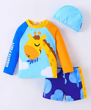 Kookie Kids Full Sleeves  Two Piece Swimsuit Giraffe Print -  Blue