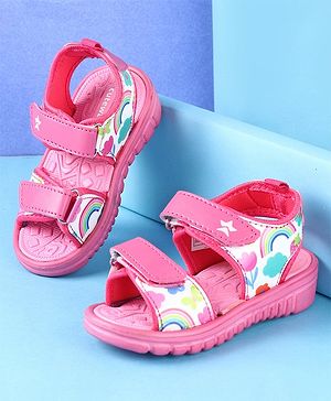 Cute Walk by Babyhug Sandals with Velcro Closure Rainbow Print - Pink