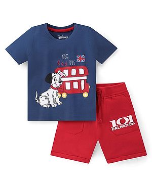 Babyhug Disney Single Jersey Knit Half Sleeves T-Shirt with Shorts Set 101 Dalmatians Graphics - Navy Blue & Red