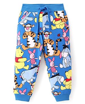 Babyhug Disney Cotton Looper Knit Full Length Lounge Pant With Winnie the Pooh Print - Blue