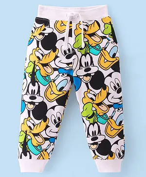 Babyhug Disney Cotton Looper Knit Full Length Lounge Pant Mickey Mouse Family  Print - White