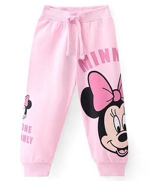 Babyhug Disney Cotton Looper Full Length Lounge Pants With Minnie Mouse Graphics - Pink