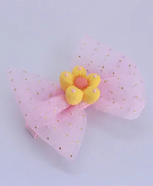 Milyra Floral Embellished & Net Bow Detailed Hair Clip - Pink