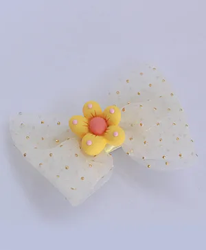 Milyra Floral Embellished & Net Bow Detailed Hair Clip - Yellow