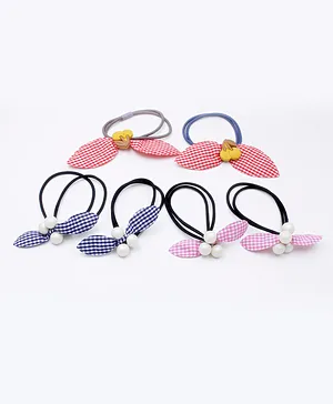 Milyra Set Of 6 Checked & Pearl Embellished Rubber Bands - Multi Colour