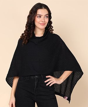 Zelena Three Fourth Sleeves Self Designed  Maternity Feeding Poncho - Black