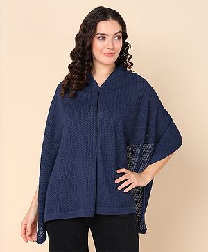 Zelena Three Fourth Sleeves Self Designed  Maternity Feeding Poncho - Blue