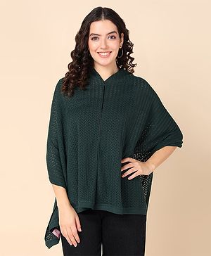 Zelena Three Fourth Sleeves Self Designed  Maternity Feeding Poncho - Green