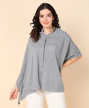 ZELENA Cotton Half Sleeves Self Designed Maternity Feeding Poncho - Grey