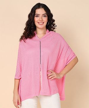 ZELENA Cotton Half Sleeves Self Designed Maternity Feeding Poncho - Pink