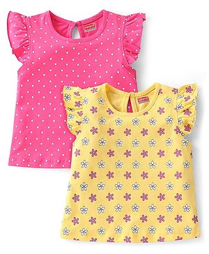 Babyhug 100% Cotton Knit Frill Sleeves Top With Polka Dot Print Pack Of 2 - Multicolor
