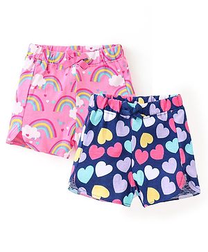 Babyhug Single Jersey Mid Thigh Shorts Rainbow & Hearts Print Pack of 2 - Multicolour