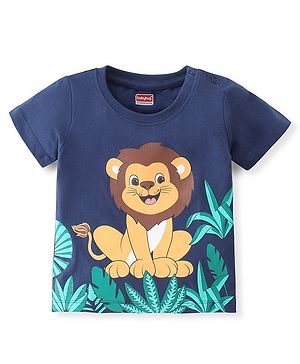 Babyhug Cotton Half Sleeves T-Shirt Lion Graphic Print - Navy
