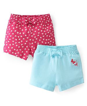 Babyhug Single Jersey Mid Thigh Shorts with Hearts and Butterfly Print Pack of 2 - Multicolour