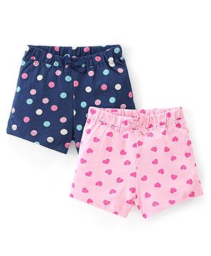 Babyhug Single Jersey Knit Mid Thigh Shorts with Polka Dot Print Pack of 2- Multicolor