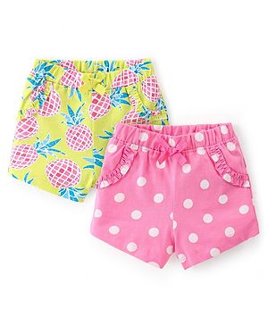 Babyhug Single Jersey Mid Thigh Length Shorts With Pineapple Print Pack of 2 - Multicolour