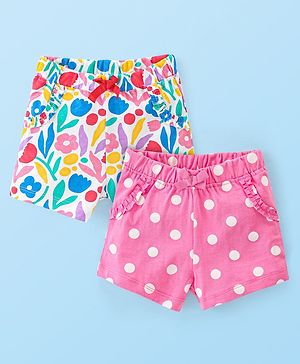 Babyhug Single Jersey Knit Mid Thigh Shorts with Polka Dot Print Pack of 2- Multicolor