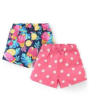 Babyhug Cotton Knit Mid Thigh Shorts with Polka Dot Print Pack of 2- Multicolor