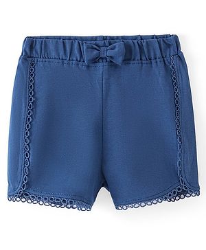 Babyhug Single Jersey Knit Mid Thigh Length  Shorts Solid Colour Bow Applique -  Navy