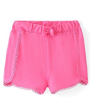 Babyhug Single Jersey Knit Mid Thigh Shorts with Bow Applique - Pink